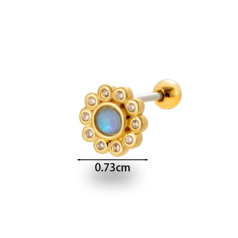 1 Piece Simple Style Classic Style Flower Plating Inlay Stainless Steel Zircon 18k Gold Plated Ear Studs