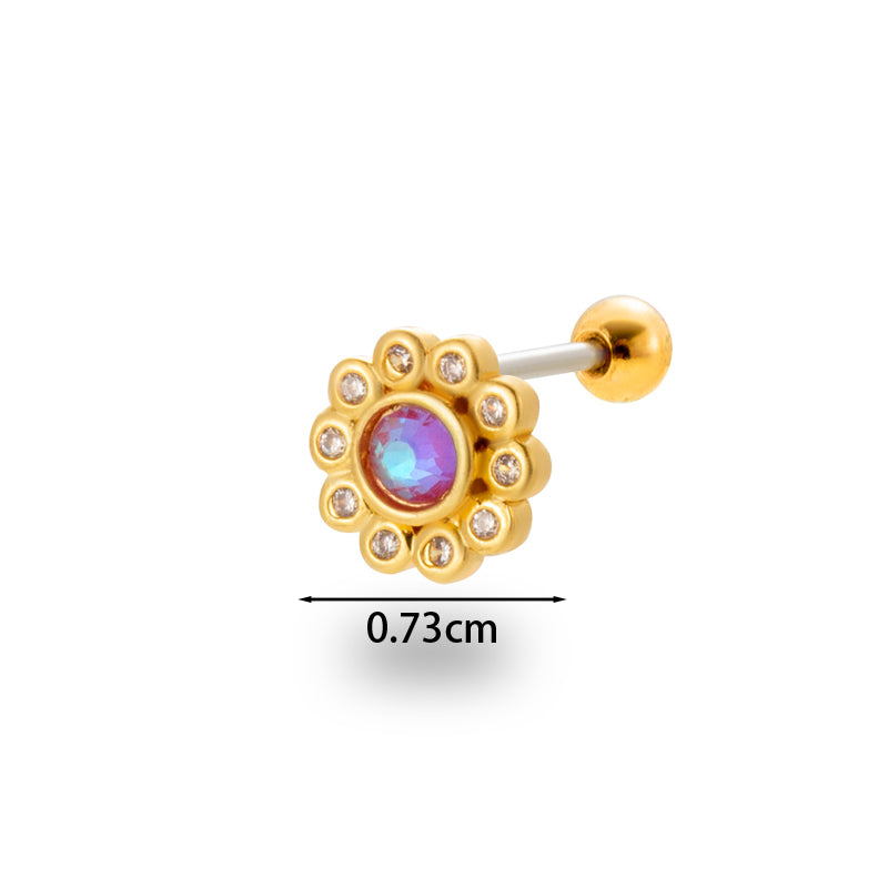 1 Piece Simple Style Classic Style Flower Plating Inlay Stainless Steel Zircon 18k Gold Plated Ear Studs