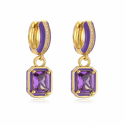 1 Pair Elegant Square Plating Inlay Copper Zircon 18k Gold Plated Earrings