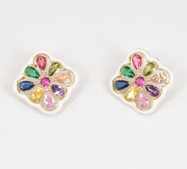 1 Pair Sweet Geometric Enamel Copper Zircon Ear Studs