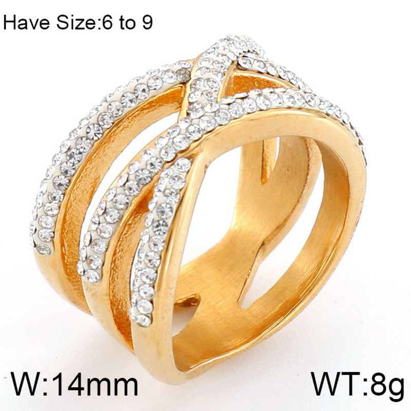 Lady Solid Color Titanium Steel Inlay Zircon Rings