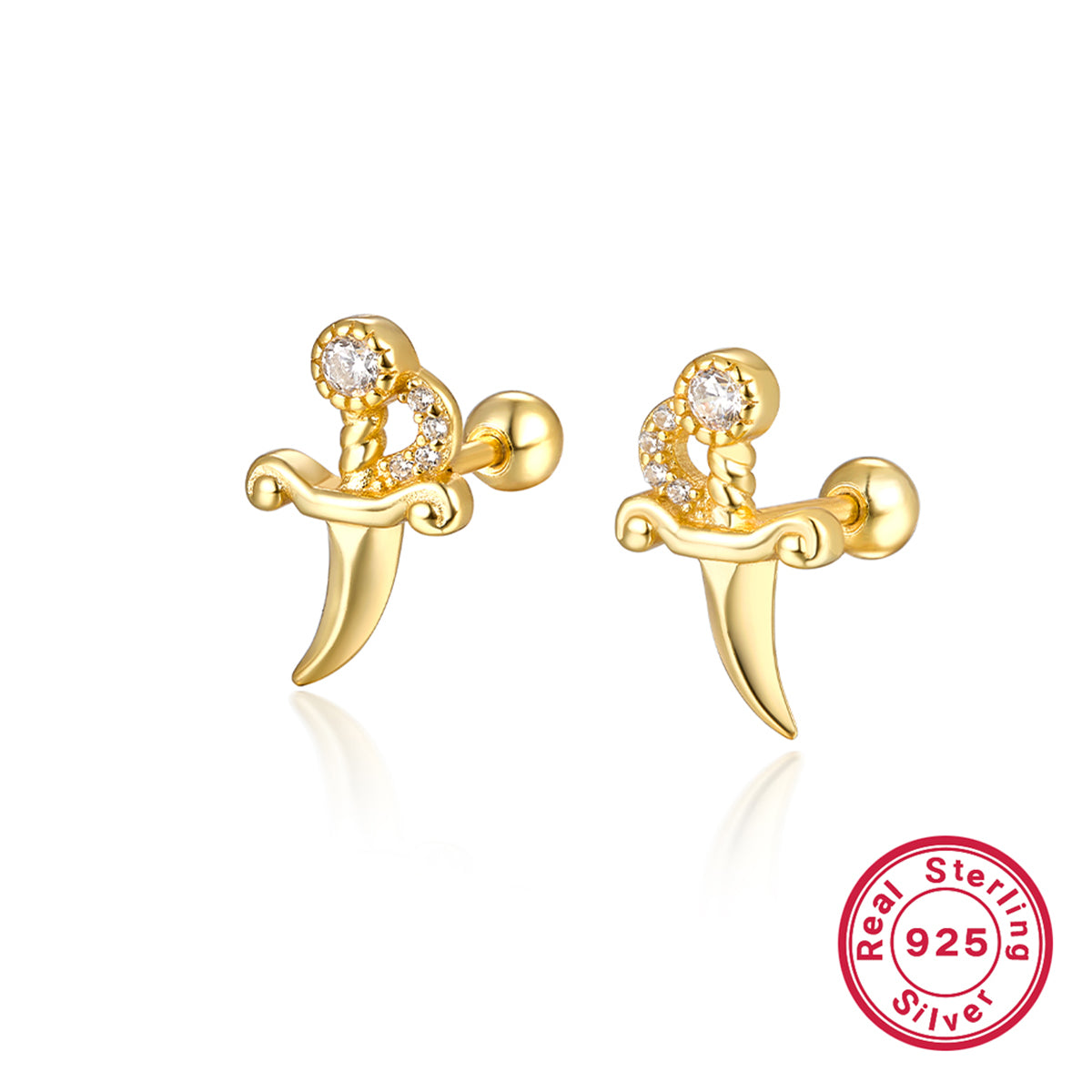 1 Pair Simple Style Solid Color Plating Inlay Sterling Silver Zircon 18k Gold Plated White Gold Plated Ear Studs