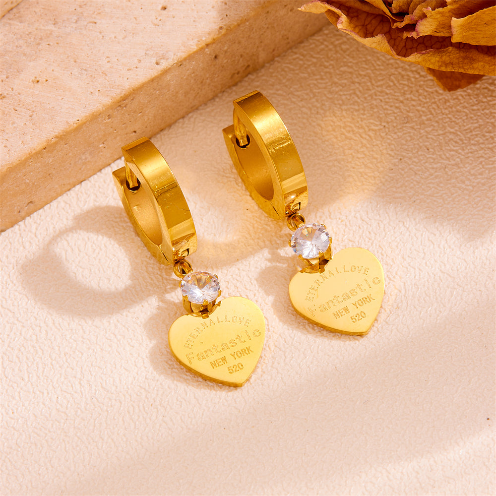 Simple Style Classic Style Heart Shape Titanium Steel Plating 18k Gold Plated Jewelry Set