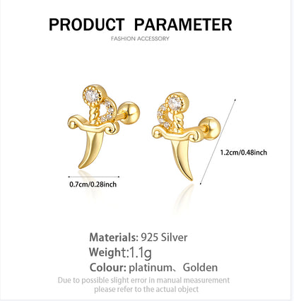 1 Pair Simple Style Solid Color Plating Inlay Sterling Silver Zircon 18k Gold Plated White Gold Plated Ear Studs