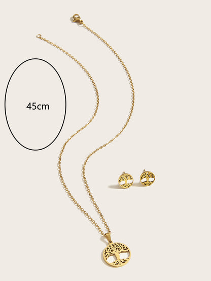 Simple Style Life Tree Stainless Steel Plating 18k Gold Plated Earrings Necklace