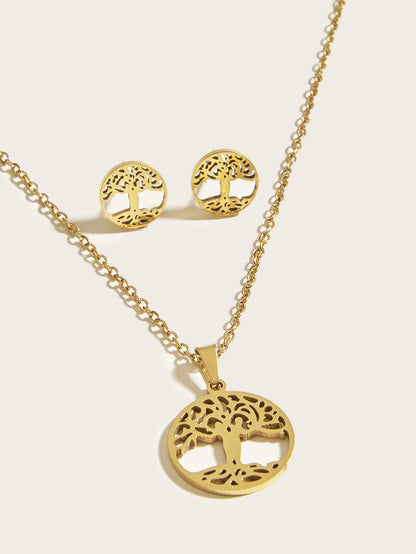 Simple Style Life Tree Stainless Steel Plating 18k Gold Plated Earrings Necklace