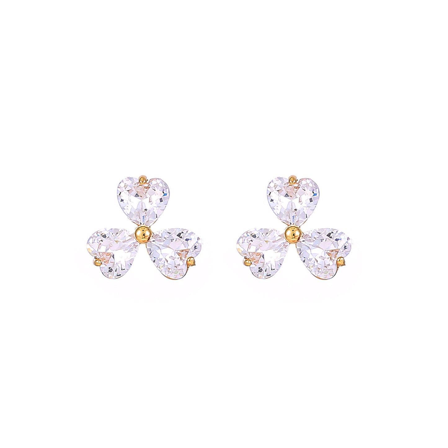 1 Pair Commute Shiny Shamrock Plating Inlay Copper Zircon Gold Plated Ear Studs