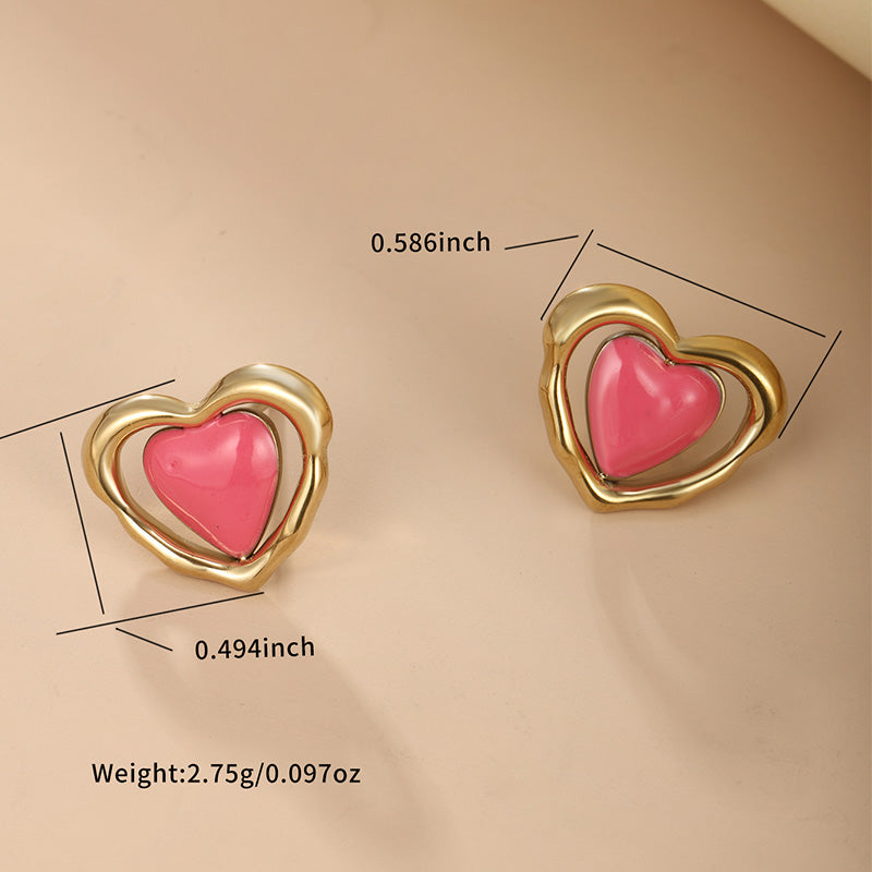 1 Pair Cute Sweet Heart Shape Enamel Plating Metal Stainless Steel 14k Gold Plated Ear Studs