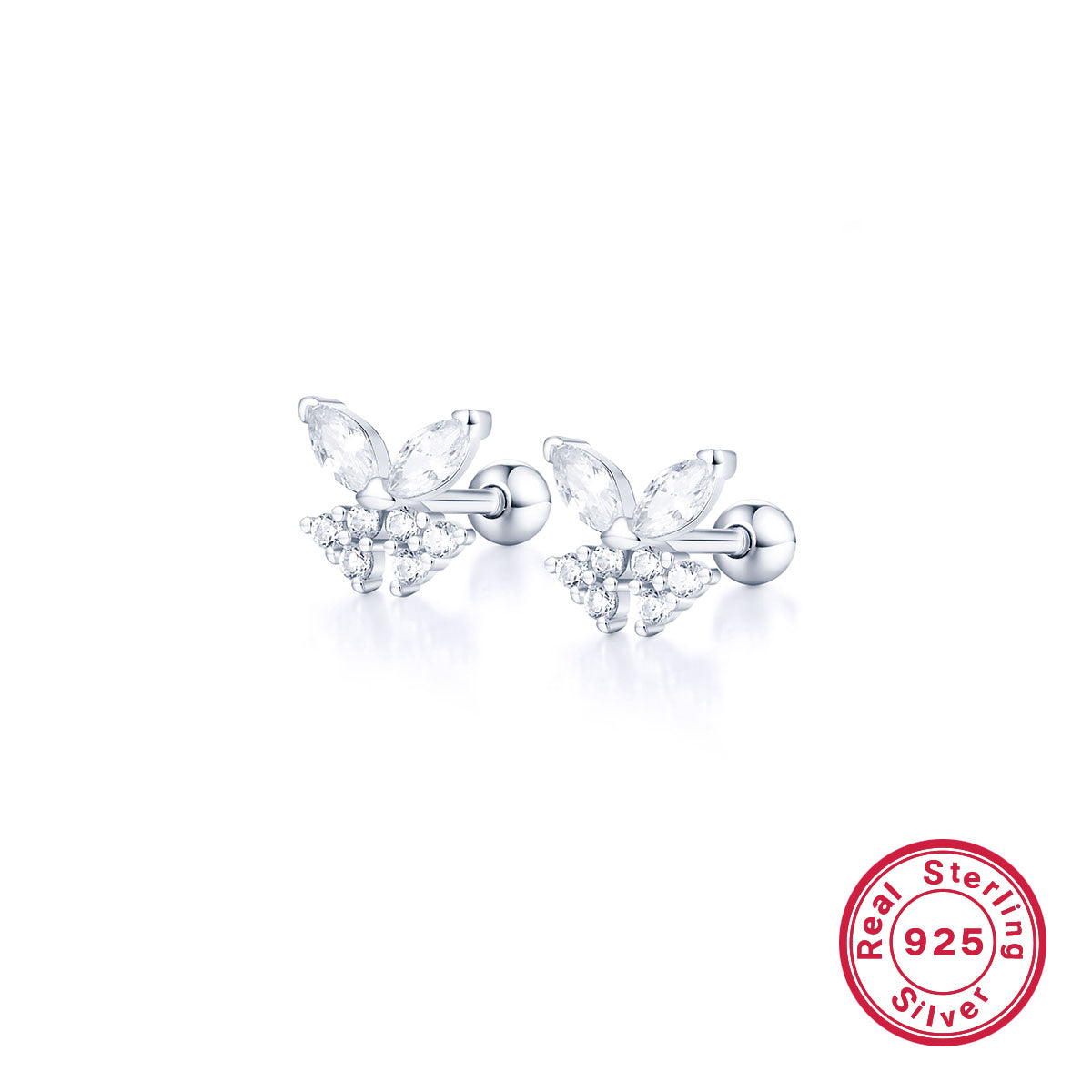 1 Pair Simple Style Shiny Korean Style Butterfly Plating Hollow Out Inlay Sterling Silver Zircon 18k Gold Plated White Gold Plated Ear Studs