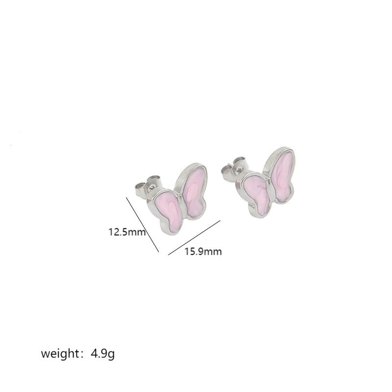 1 Pair Sweet Butterfly Enamel Stainless Steel 18k Gold Plated Ear Studs