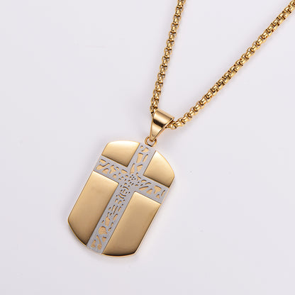 Streetwear Cross Stainless Steel Plating 18k Gold Plated Unisex Pendant Necklace Sweater Chain