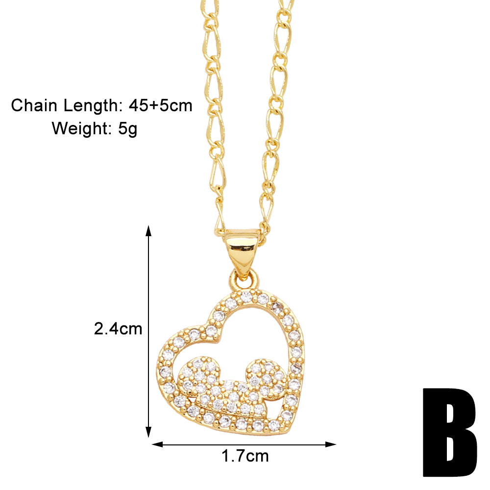 Simple Style Heart Shape Copper Plating Inlay Zircon 18k Gold Plated Pendant Necklace