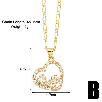 Simple Style Heart Shape Copper Plating Inlay Zircon 18k Gold Plated Pendant Necklace