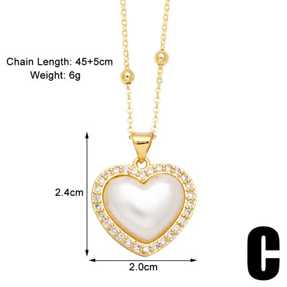 Simple Style Heart Shape Copper Plating Inlay Zircon 18k Gold Plated Pendant Necklace