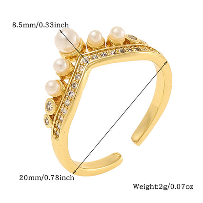 Lady Heart Shape Copper Plating Inlay Artificial Pearls Zircon Open Rings