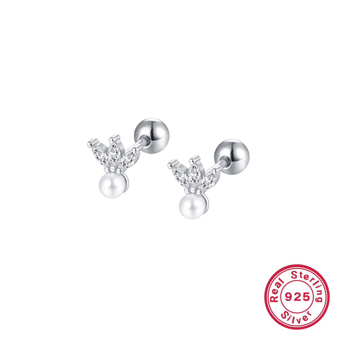 1 Pair Ig Style Commute Flower Plating Inlay Sterling Silver Artificial Pearls Zircon 18k Gold Plated White Gold Plated Ear Studs