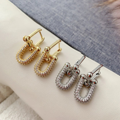 1 Pair Retro Luxurious Simple Style Double Ring Plating Inlay Copper Zircon 18k Gold Plated Drop Earrings