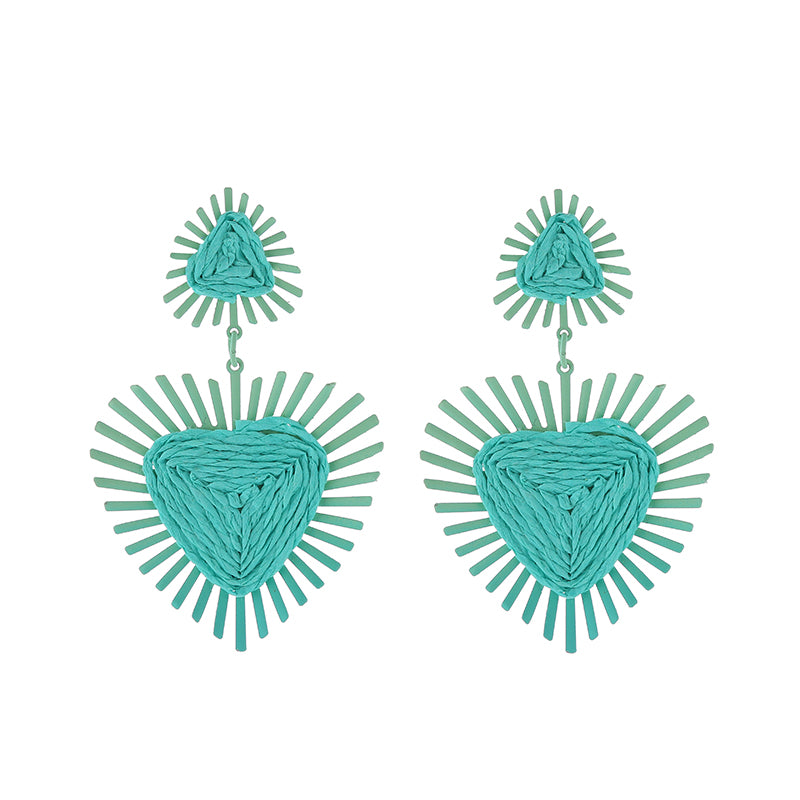 1 Pair Vacation Heart Shape Stoving Varnish Braid Raffia Drop Earrings