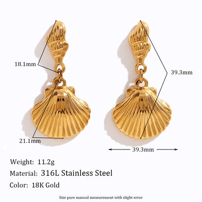 1 Pair Vintage Style Simple Style Classic Style Conch Shell Plating Stainless Steel 18k Gold Plated Drop Earrings