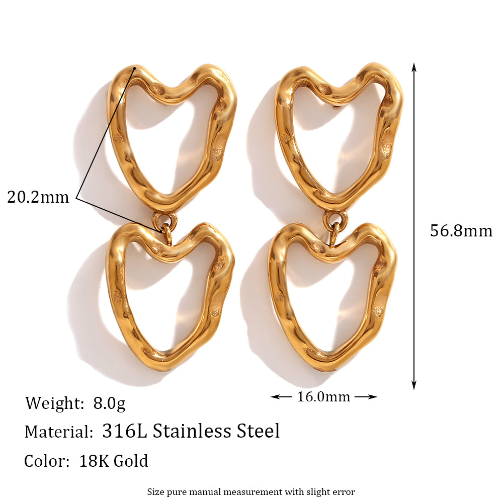 1 Pair Vintage Style Simple Style Classic Style Heart Shape Plating Hollow Out Stainless Steel 18k Gold Plated Drop Earrings Ear Studs