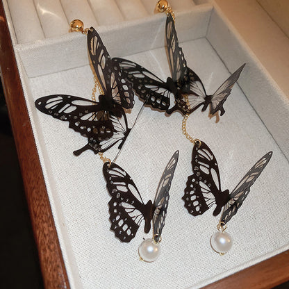 1 Pair Elegant Sweet Butterfly Inlay Arylic Artificial Pearls Drop Earrings