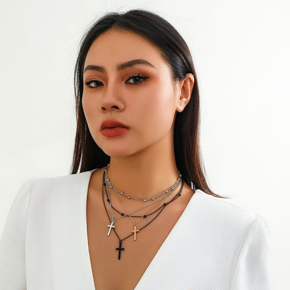 Punk Simple Style Classic Style Cross Alloy Copper Spray Paint Layered Chain Women's Double Layer Necklaces