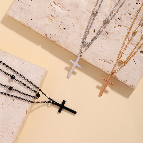Punk Simple Style Classic Style Cross Alloy Copper Spray Paint Layered Chain Women's Double Layer Necklaces