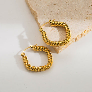 Elegant Vintage Style U Shape Geometric Stainless Steel Plating 18k Gold Plated Hoop Earrings