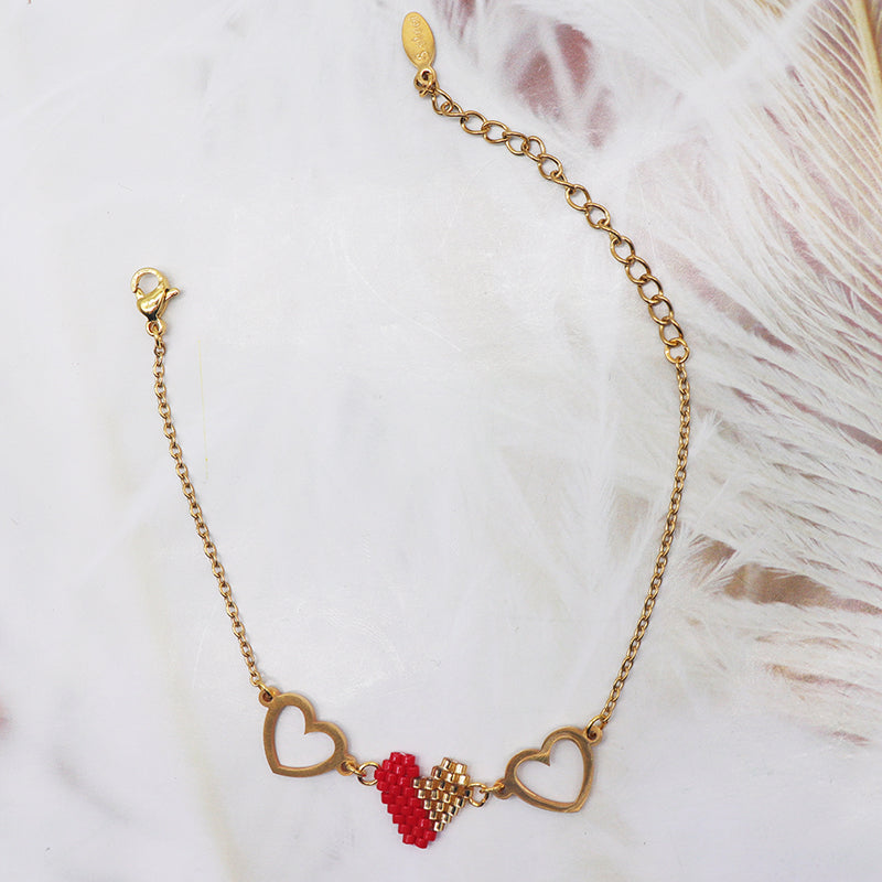 Ig Style Color Block Heart Shape Alloy Glass Handmade Valentine's Day Unisex Bracelets