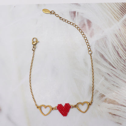 Ig Style Color Block Heart Shape Alloy Glass Handmade Valentine's Day Unisex Bracelets