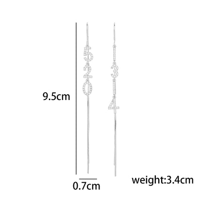 1 Pair Simple Style Number Tassel Inlay Copper Zircon Drop Earrings