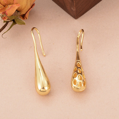 1 Pair Simple Style Water Droplets Solid Color Plating Hollow Out Copper 14k Gold Plated Drop Earrings