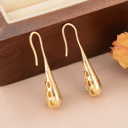 1 Pair Simple Style Water Droplets Solid Color Plating Hollow Out Copper 14k Gold Plated Drop Earrings