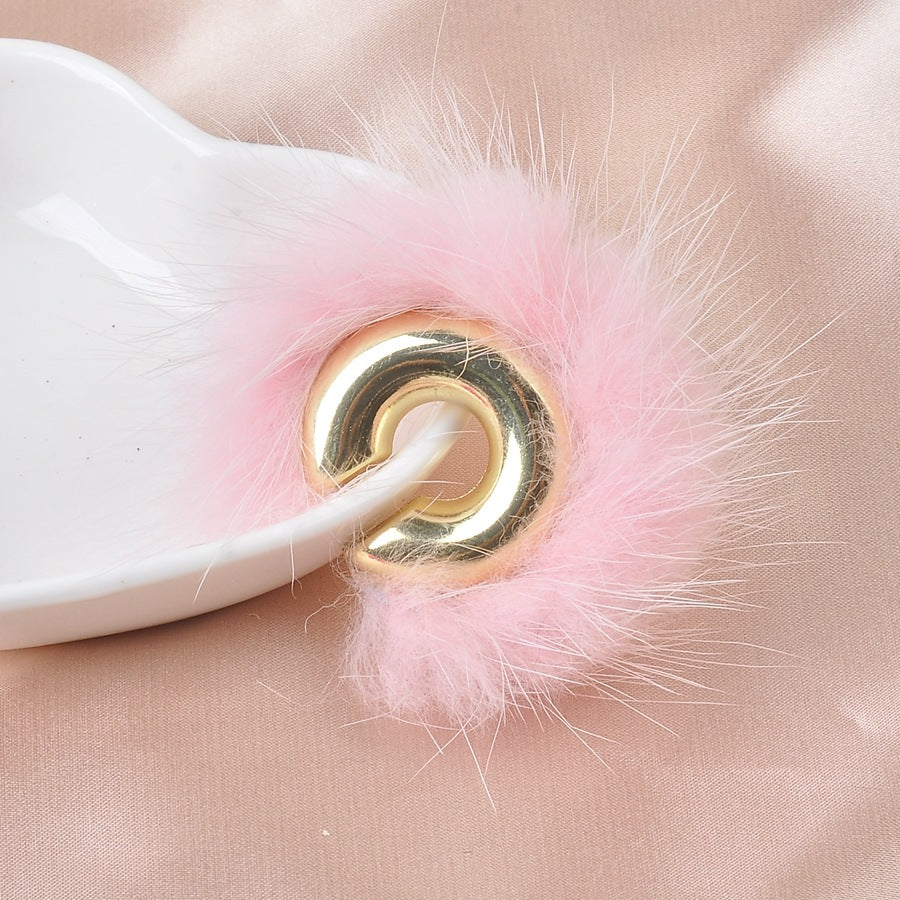 1 Pair Lady Solid Color Plating Ccb Mink Hair Earrings