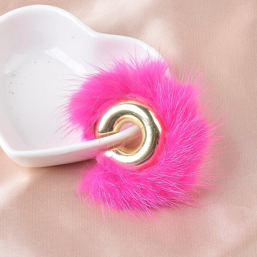 1 Pair Lady Solid Color Plating Ccb Mink Hair Earrings