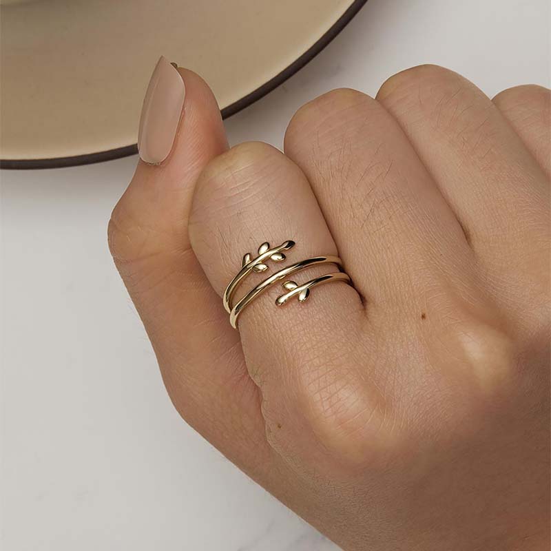 Glam Leaves Sterling Silver Plating Gold Plated Open Rings