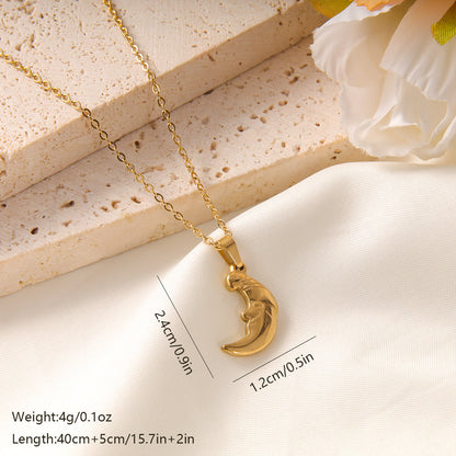 Elegant Vintage Style French Style Star Moon Eye Stainless Steel Plating Inlay Zircon 18k Gold Plated Pendant Necklace