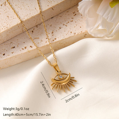 Elegant Vintage Style French Style Star Moon Eye Stainless Steel Plating Inlay Zircon 18k Gold Plated Pendant Necklace