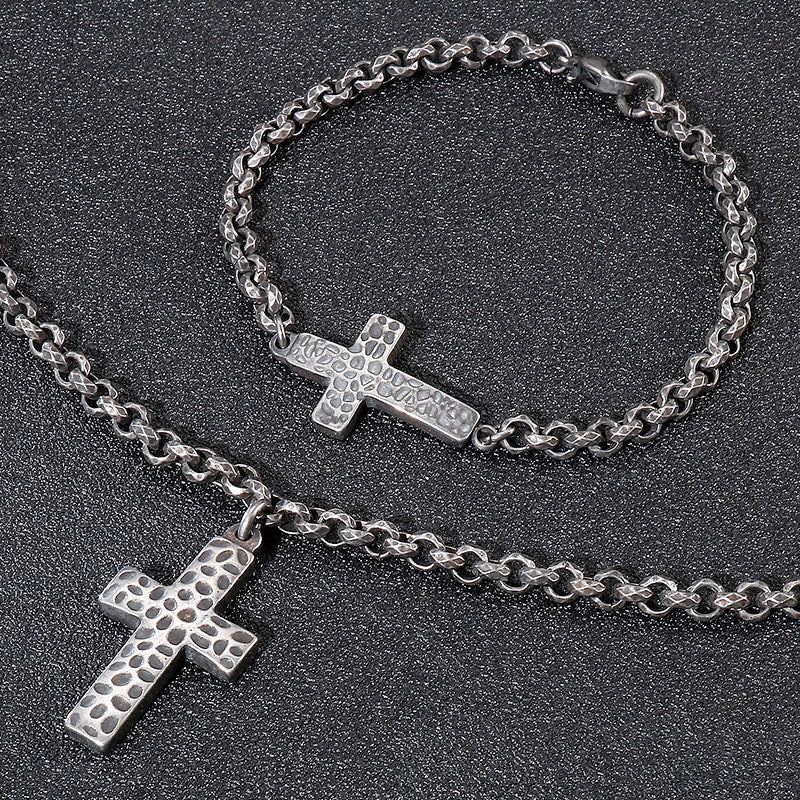 Hip-hop Retro Cross Titanium Steel Bracelets Necklace