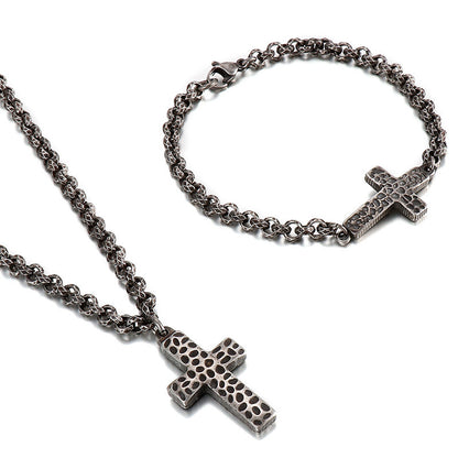 Hip-hop Retro Cross Titanium Steel Bracelets Necklace