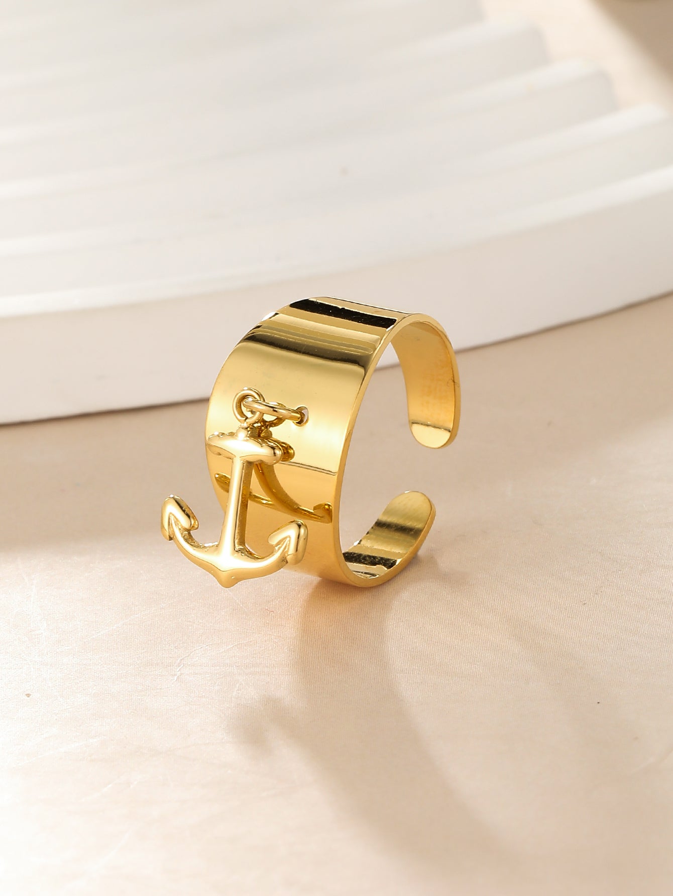 Streetwear Anchor Stainless Steel Plating 18k Gold Plated Open Rings