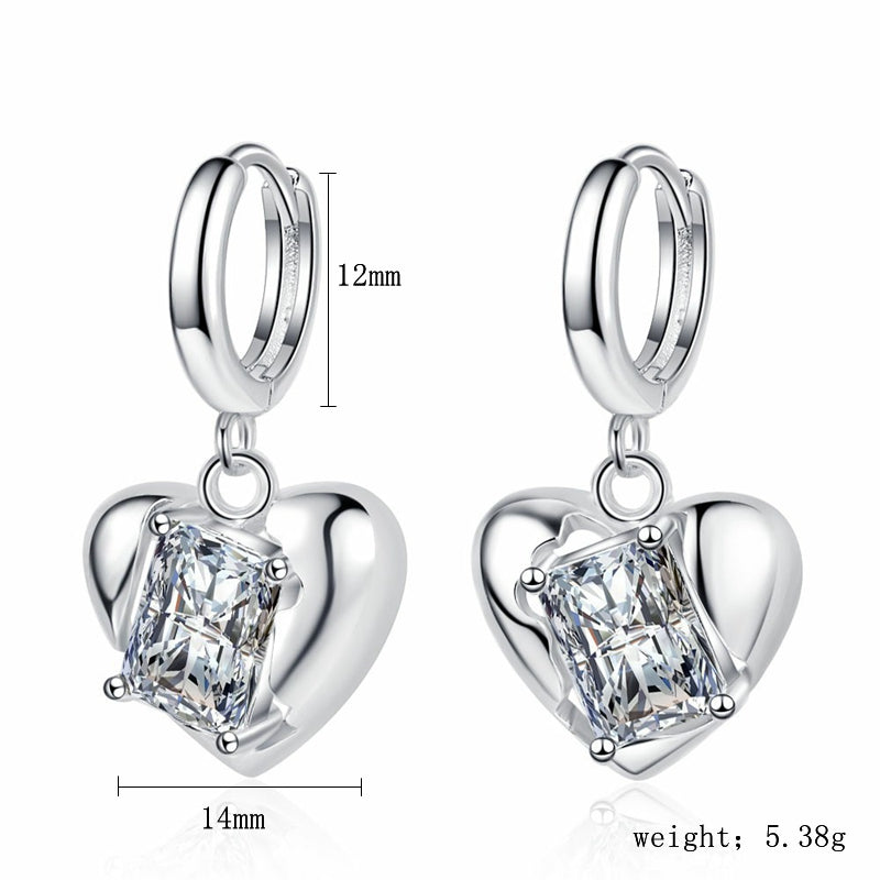 1 Pair Cute Heart Shape Plating Inlay Sterling Silver Zircon Gold Plated Silver Plated Drop Earrings