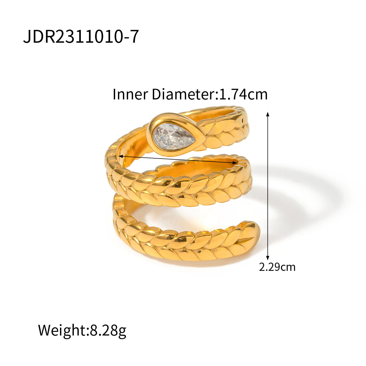 Ig Style Snake Stainless Steel Plating Inlay Titanium Steel Zircon 18k Gold Plated Open Rings