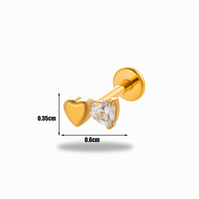 1 Piece Simple Style Korean Style Star Heart Shape Plating Inlay Titanium Alloy Zircon 18k Gold Plated Lip Stud Ear Studs