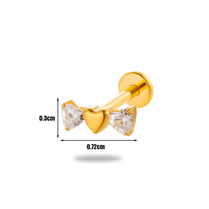 1 Piece Simple Style Korean Style Star Heart Shape Plating Inlay Titanium Alloy Zircon 18k Gold Plated Lip Stud Ear Studs