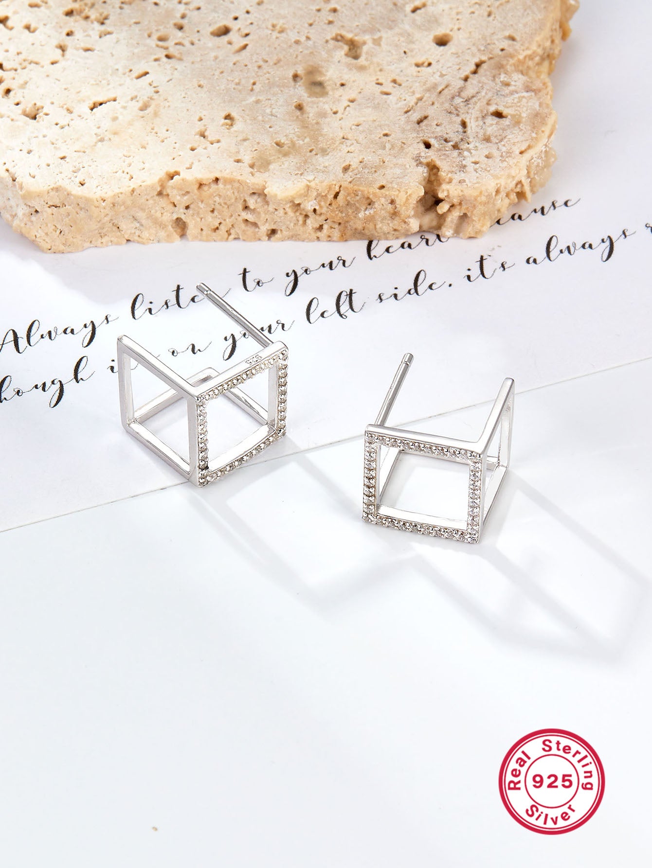 1 Pair Simple Style Commute Shiny Square Plating Hollow Out Inlay Sterling Silver Zircon White Gold Plated Ear Studs