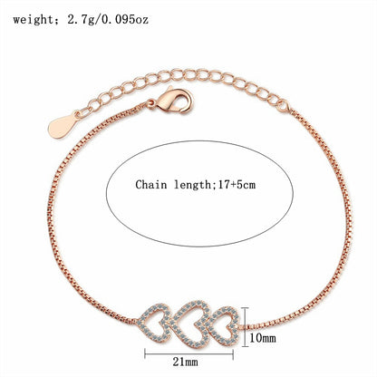 Ig Style Sweet Heart Shape Sterling Silver Plating Inlay Zircon Rose Gold Plated Gold Plated Bracelets