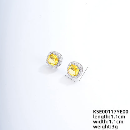 1 Pair Ig Style Simple Style Square Plating Inlay Copper Zircon Ear Studs