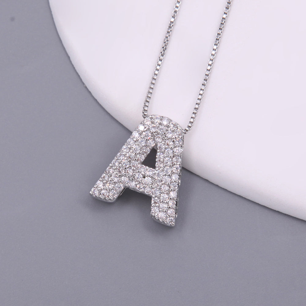 Simple Style Letter Copper Plating Inlay Zircon White Gold Plated Pendant Necklace