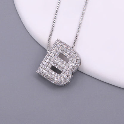 Simple Style Letter Copper Plating Inlay Zircon White Gold Plated Pendant Necklace